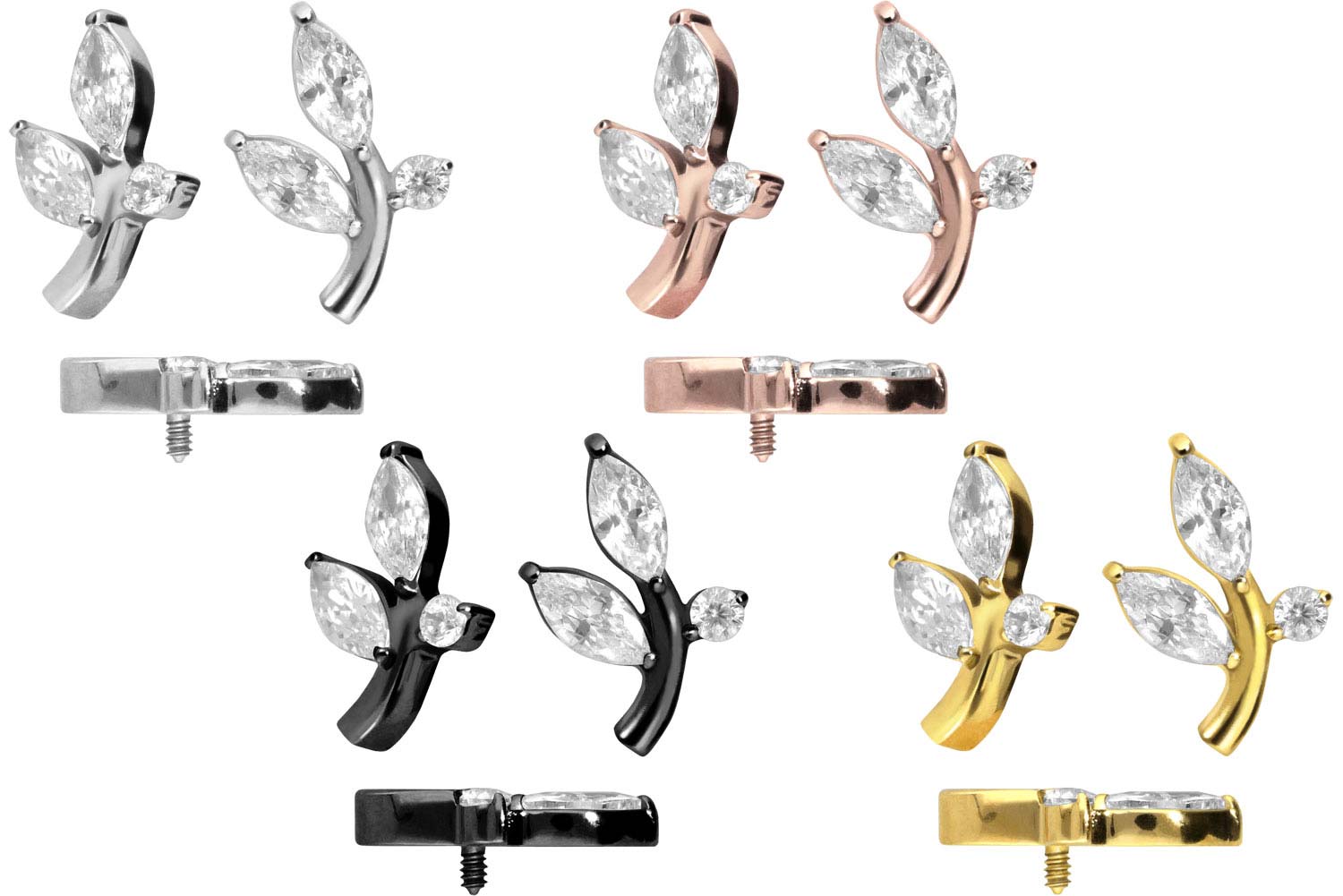Titan Piercing-Aufsatz 'Kristallblume' – Schraubaufsatz Mit 0,9 Mm Gewinde, Silber, 3,5 Mm